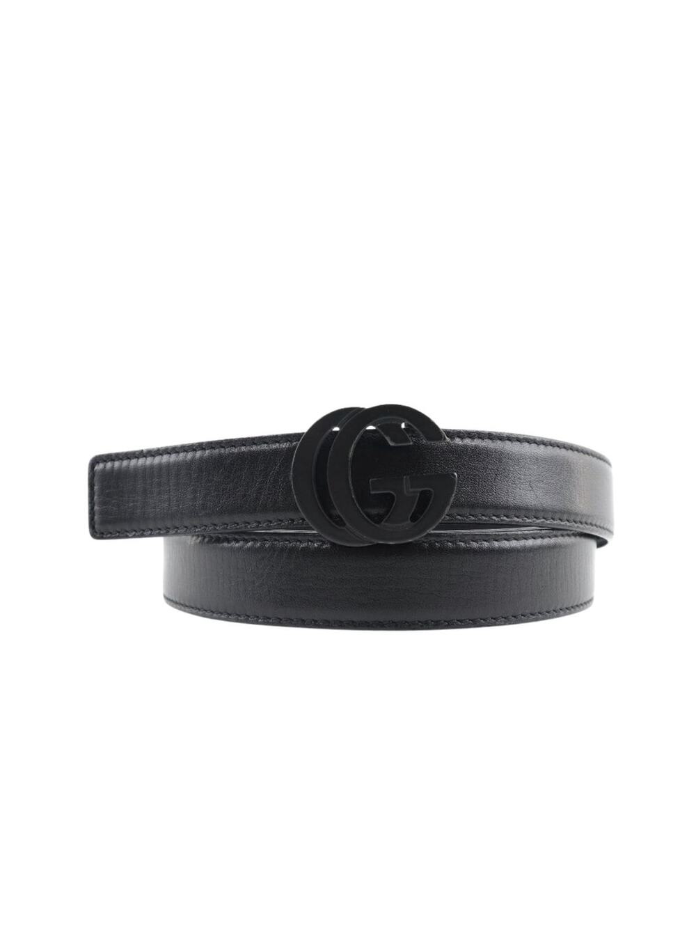 Gucci Leather Interlocking GG Logo Belt Matte Black Buckle Men's Women's OS
